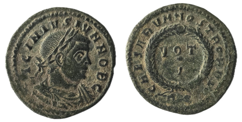 Licinius II. AD 308-324. Ticinum
Follis Æ
LICINIVS IVN NOB CAES, radiate head ri...