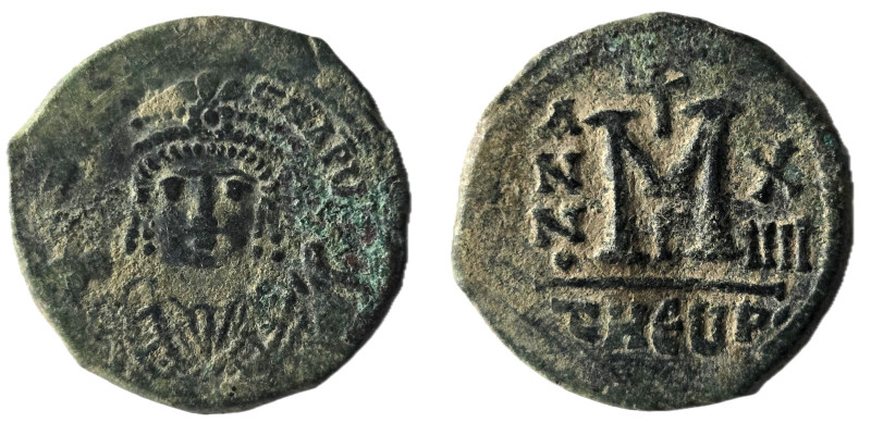 Byzantine
Maurice Tiberius (582-602 AD) Theoupolis 
AE Follis Weight : 11.73 gr ...