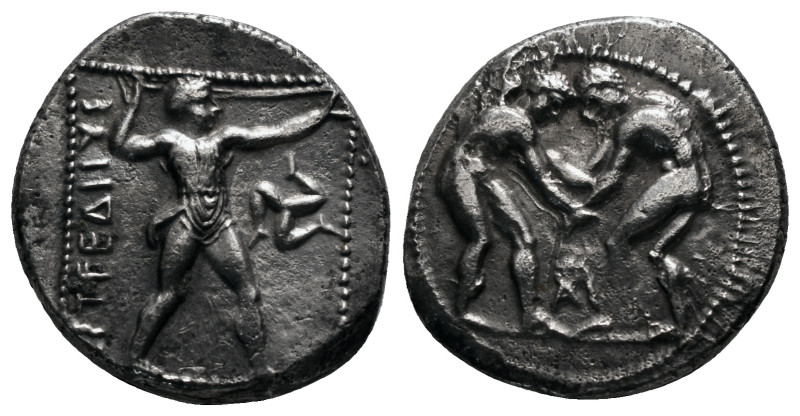 PAMPHYLIA. Aspendos. Stater (Circa 380/75-330/25 BC).
Obv: EΣTFEΔIIYΣ.
Slinger i...