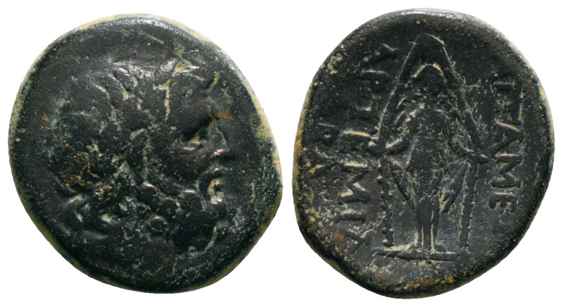 PHRYGIA. Apameia. Ae (Circa 100-50 BC)
Obv: Head of Zeus right, wearing oak wrea...