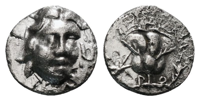 CARIA. Rhodes. Hemidrachm (Circa 275-250 BC).
Obv: Radiate head of Helios facing...