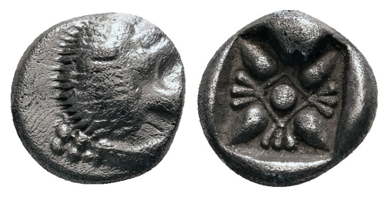 IONIA. Miletos. Diobol (Late 6th-early 5th century BC).
Obv: Forepart of lion le...