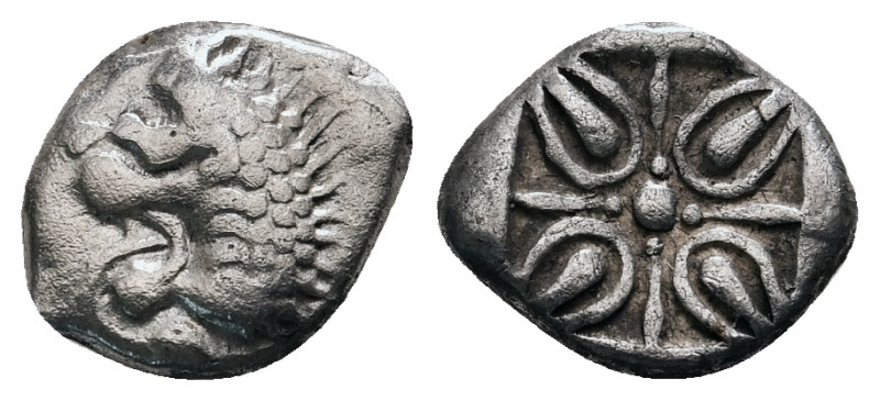 IONIA. Miletos. Diobol (6th-5th centuries BC).
Obv: Forepart of lion right, head...