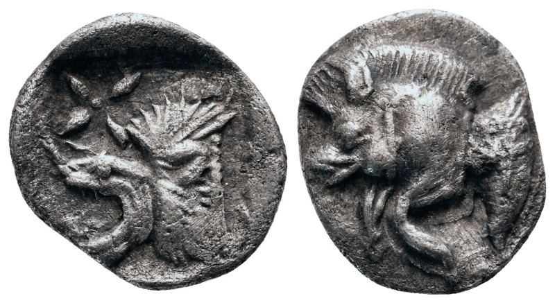 MYSIA. Kyzikos. Obol (Circa 450-400 BC).
Obv: Head of roaring lion left within i...