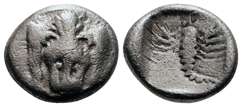 CARIA. Mylasa. Obol (Circa 450-400 BC).
Obv: Facing forepart of lion.
Rev: Scorp...