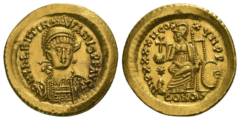 Valentinian III AV Solidus. Constantinople, AD 442-443.4,47 g - 21,02 mm Obv : D...