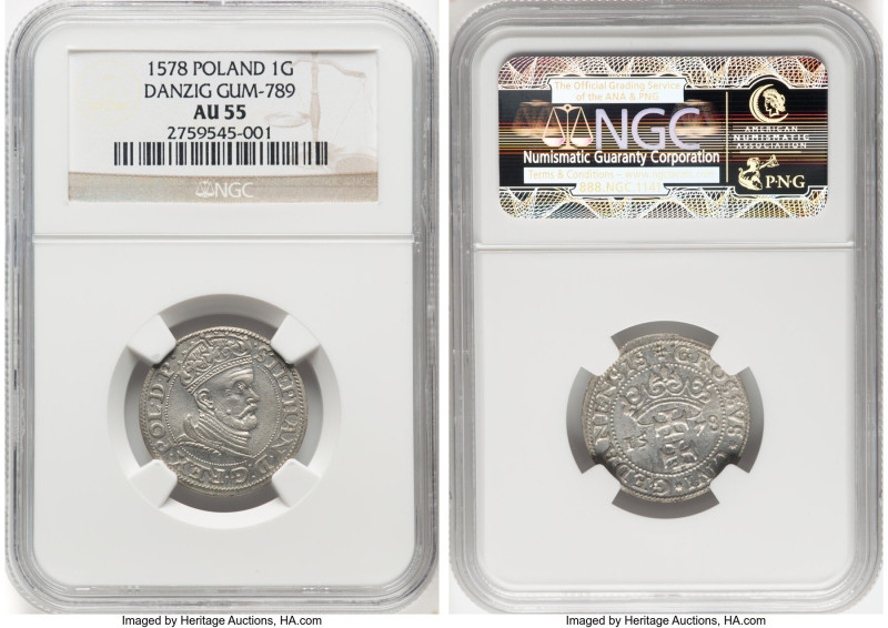 Danzig. Stephan Bathory Groschen 1578 AU55 NGC, Danzig mint, Gum-789. HID0980124...