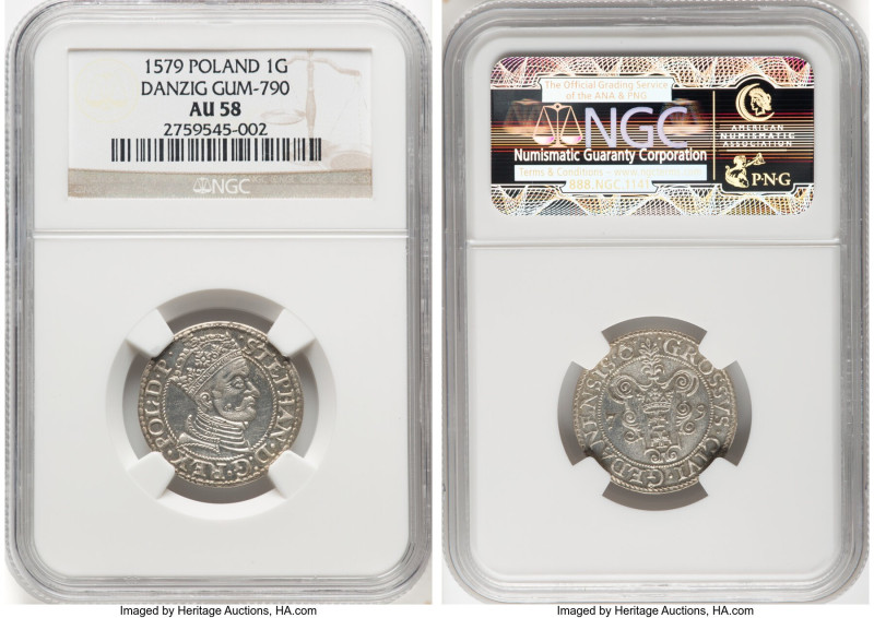 Danzig. Stephan Bathory Groschen 1579 AU58 NGC, Kop-7433 (R2), Gum-790. HID09801...