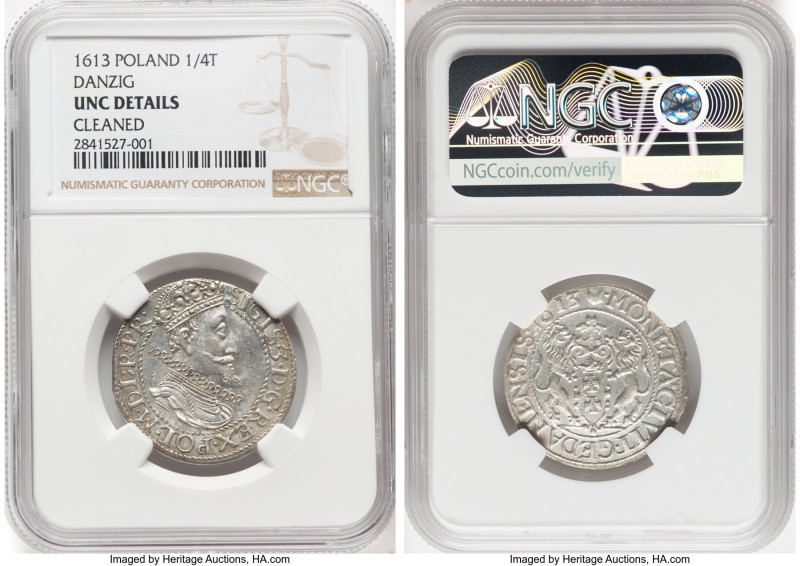 Danzig. Sigismund III 1/4 Taler (Ort) 1613 UNC Details (Cleaned) NGC, KM6, Kop-7...