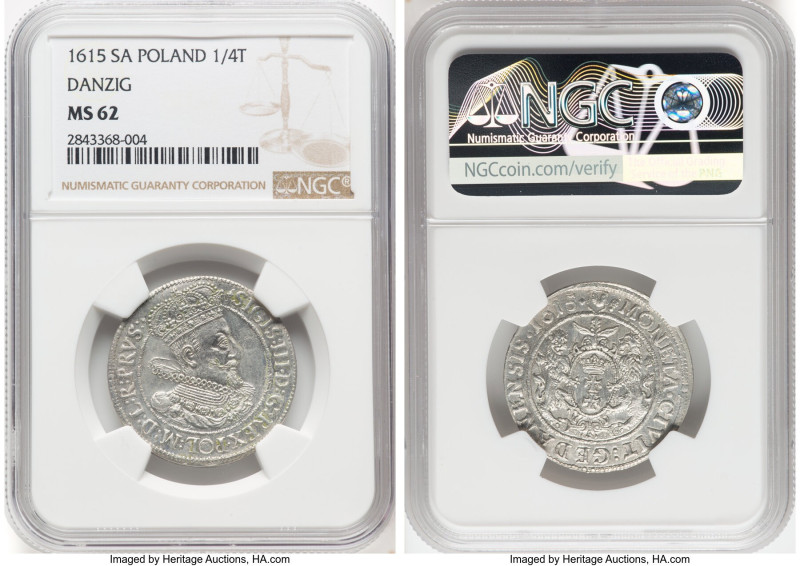 Danzig. Sigismund III 1/4 Taler (Ort) 1615-SA MS62 NGC, KM6, Kop-7489, Kopicki (...