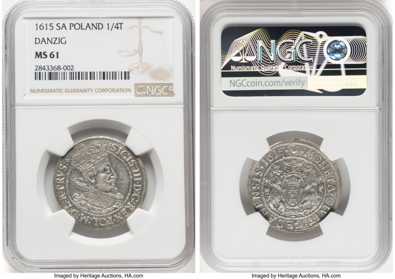 Danzig. Sigismund III 1/4 Taler (Ort) 1615-SA MS61 NGC, KM6, Kop-7489, Kopicki (...