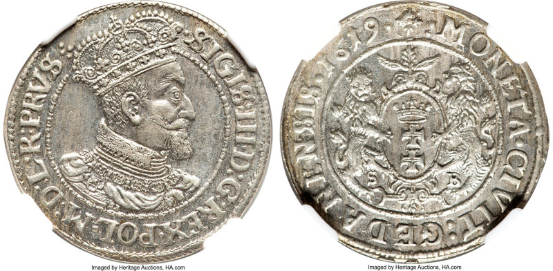 Danzig. Sigismund III 1/4 Taler (Ort) 1619-SB/SA MS62 NGC, KM14, Kop-7498, Kopic...