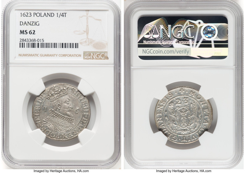 Danzig. Sigismund III 1/4 Taler (Ort) 1623 MS62 NGC, KM15.2, Kop-7504, Kopicki (...