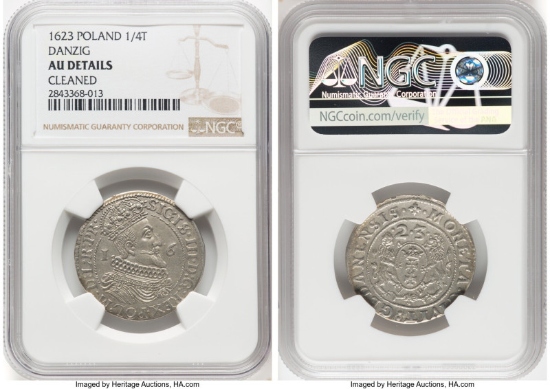 Danzig. Sigismund III 1/4 Taler (Ort) 1623 AU Details (Cleaned) NGC, KM15.2, Kop...