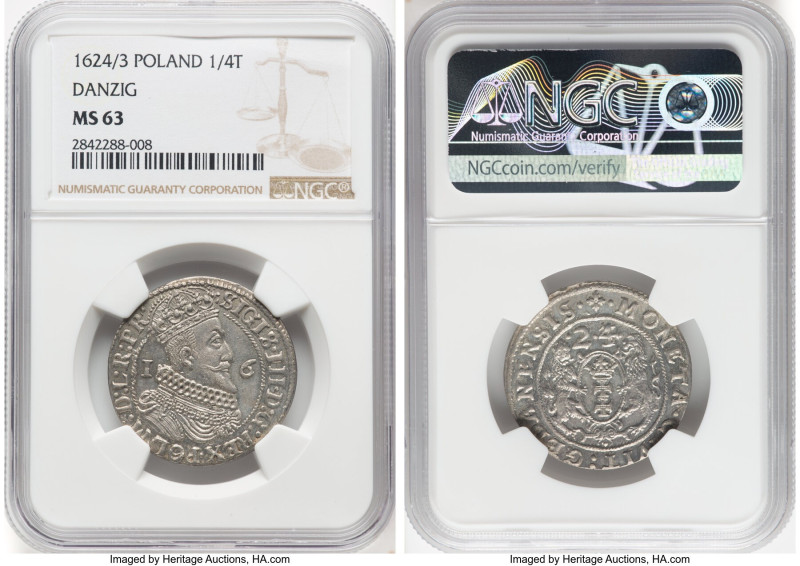 Danzig. Sigismund III 1/4 Taler (Ort) 1624/3 MS63 NGC, KM15.2, Kop-7505, Kopicki...