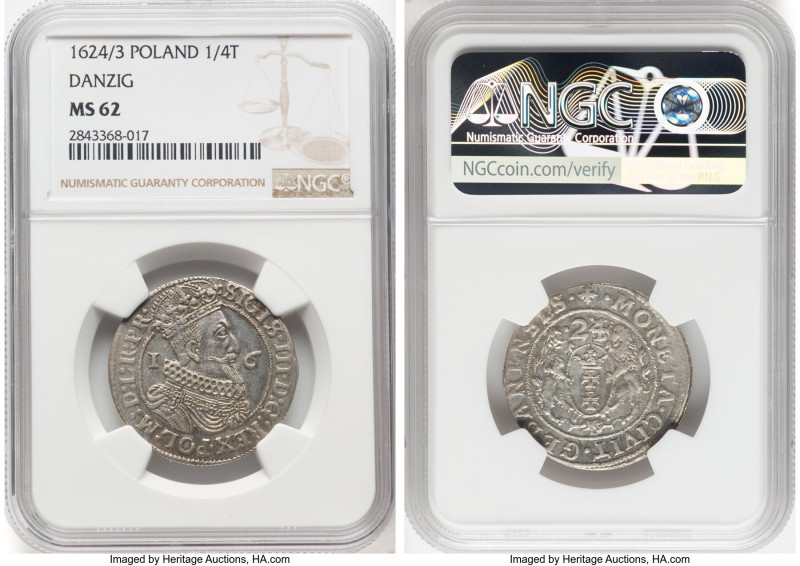 Danzig. Sigismund III 1/4 Taler (Ort) 1624/3 MS62 NGC, KM15.2, Kop-7505, Kopicki...