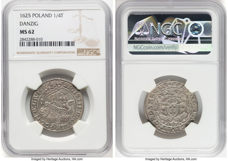 Danzig. Sigismund III 1/4 Taler (Ort) 1625 MS62 NGC, KM15.2, Kop-7506, Kopicki (...