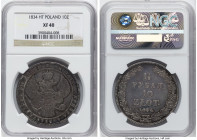 Nicholas I of Russia 10 Zlotych (1-1/2 Roubles) 1834-HГ XF40 NGC, Petersburg mint, KM-C134, Kop-9441, Bit-1086. A lesser-encountered date from this co...