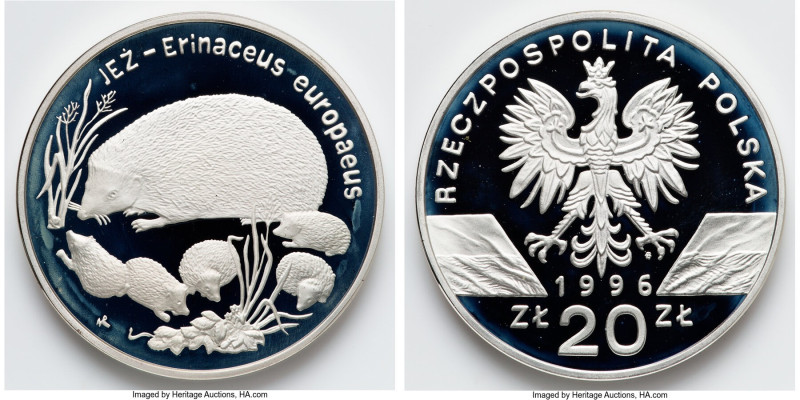 People's Republic silver Proof "Hedgehog" 20 Zlotych 1996 UNC, Warsaw mint, KM-Y...