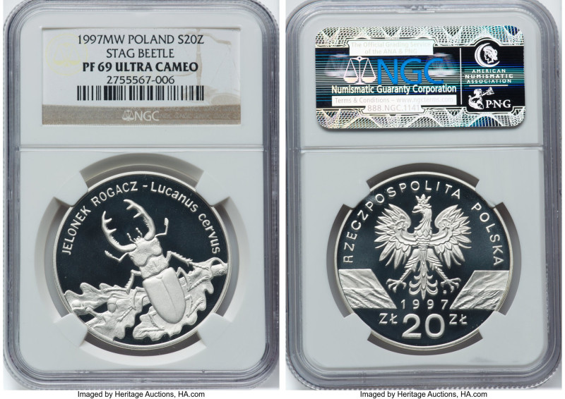 People's Republic silver Proof "Stag Beetle" 20 Zlotych 1997-MW PR69 Ultra Cameo...