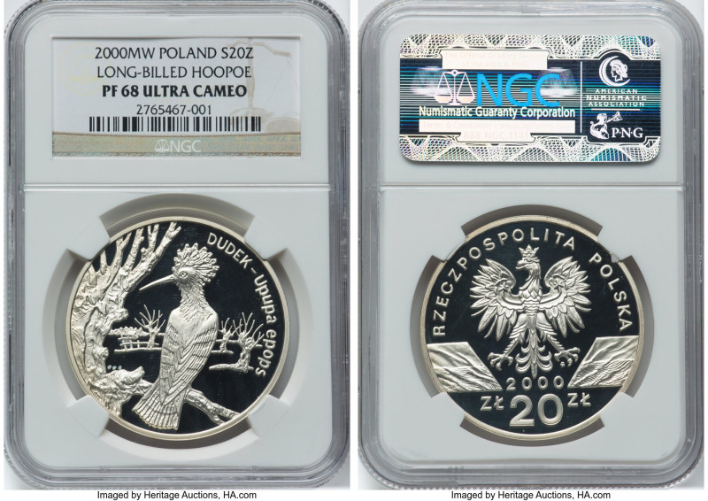 People's Republic silver Proof "Long-Billed Hoopoe" 20 Zlotych 2000-MW PR68 Ultr...