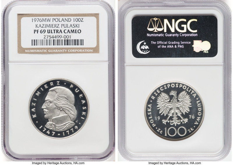 People's Republic silver Proof "Kazimierz Pulaski" 100 Zlotych 1976-MW PR69 Ultr...