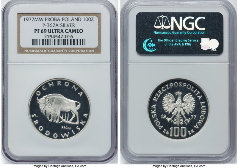 People's Republic silver Proof "Buffalo" 100 Zlotych 1977-MW PR69 Ultra Cameo NG...