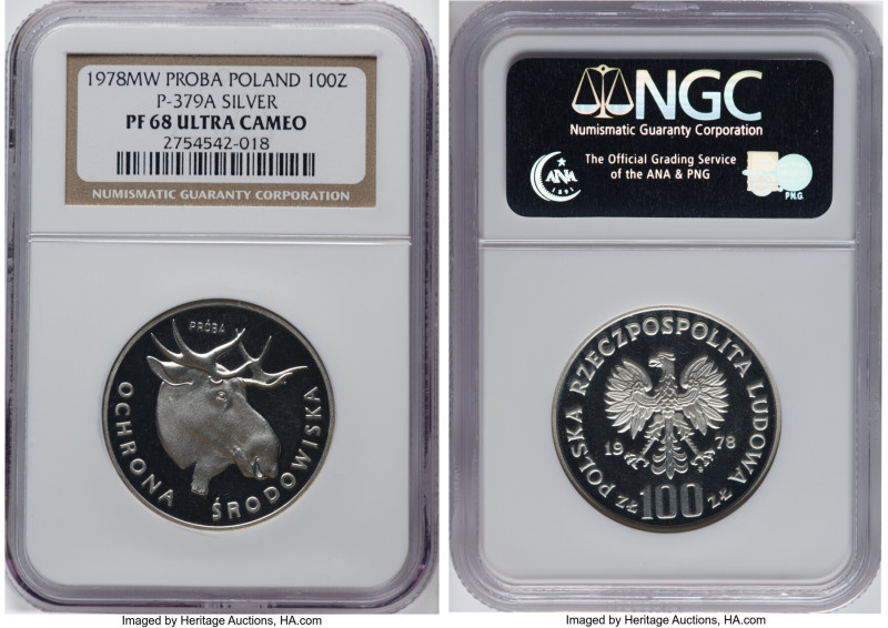 People's Republic silver Proof Proba "Moose" 100 Zlotych 1978-MW PR68 Ultra Came...