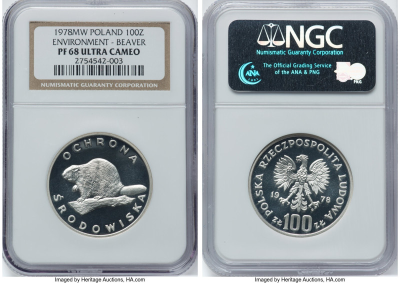 People's Republic silver Proof Proba "Beaver" 100 Zlotych 1978-MW PR68 Ultra Cam...