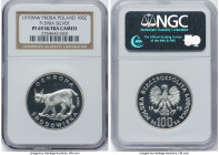 People's Republic silver Proof Proba "Lynx" 100 Zlotych 1979-MW PR69 Ultra Cameo NGC, Warsaw mint, KM-Pr353, Parchimowicz-390a. Environmental Protecti...