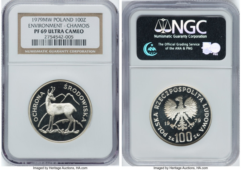 People's Republic silver Proof "Chamois" 100 Zlotych 1979-MW PR69 Ultra Cameo NG...