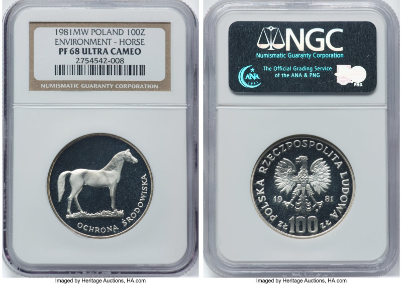 People's Republic silver Proof "Horse" 100 Zlotych 1981-MW PR68 Ultra Cameo NGC,...