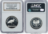 People's Republic silver Proof "Stork" 100 Zlotych 1982-MW PR69 Ultra Cameo NGC, Warsaw mint, KM-Y141, Parchimowicz-293. Environmental Protection seri...