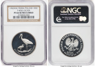 People's Republic silver Proof Proba "White Stork" 100 Zlotych 1982-MW PR66 Ultra Cameo NGC, Warsaw mint, KM-Pr466, Parchimowicz-406A. Mintage: 4000. ...