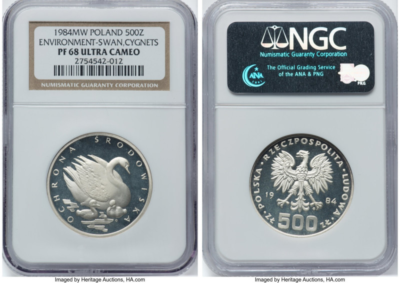 People's Republic silver Proof "Swan & Cygnets" 500 Zlotych 1984-MW PR68 Ultra C...