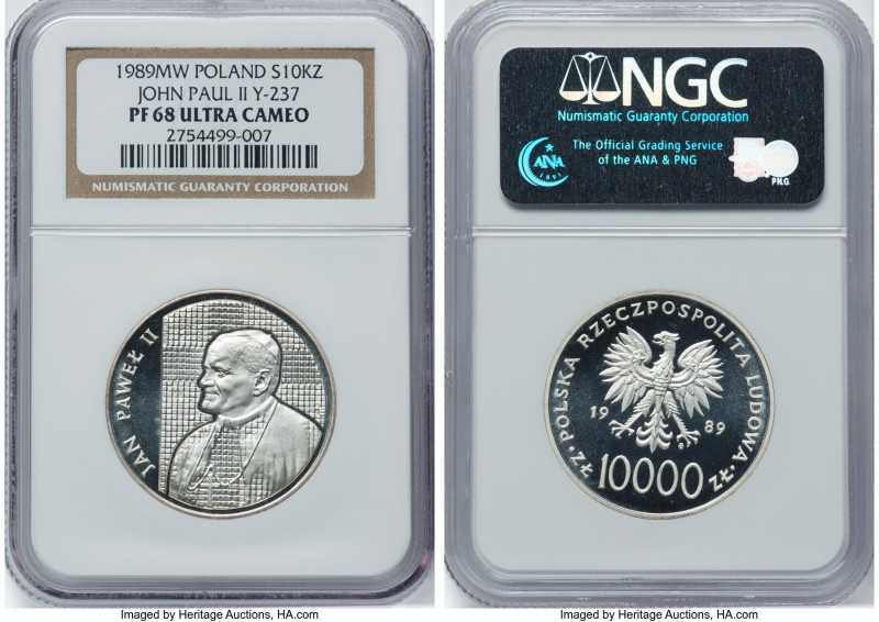 People's Republic silver Proof "John Paul II" 10000 Zlotych 1989-MW PR68 Ultra C...
