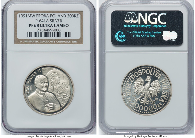 People's Republic silver Proof Proba "John Paul II" 200000 Zlotych 1991-MW PR68 ...