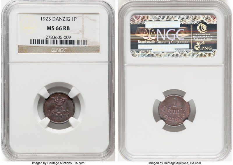 Free City Pfennig 1923 MS66 Red and Brown NGC, Berlin mint, KM140, Parchimowicz-...