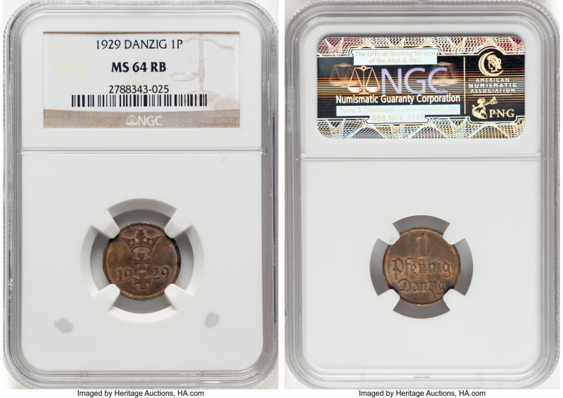 Free City Pfennig 1929 MS64 Red and Brown NGC, Berlin mint, KM140, Parchimowicz-...