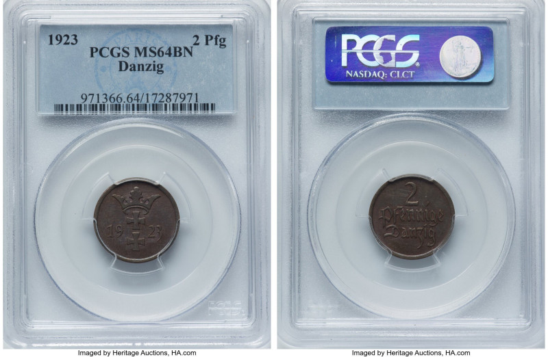 Free City 2 Pfennig 1923 MS64 Brown PCGS, Berlin mint, KM141, Parchimowicz-54a. ...