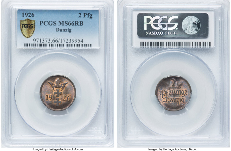 Free City 2 Pfennig 1926 MS66 Red and Brown PCGS, Berlin mint, KM141, Parchimowi...