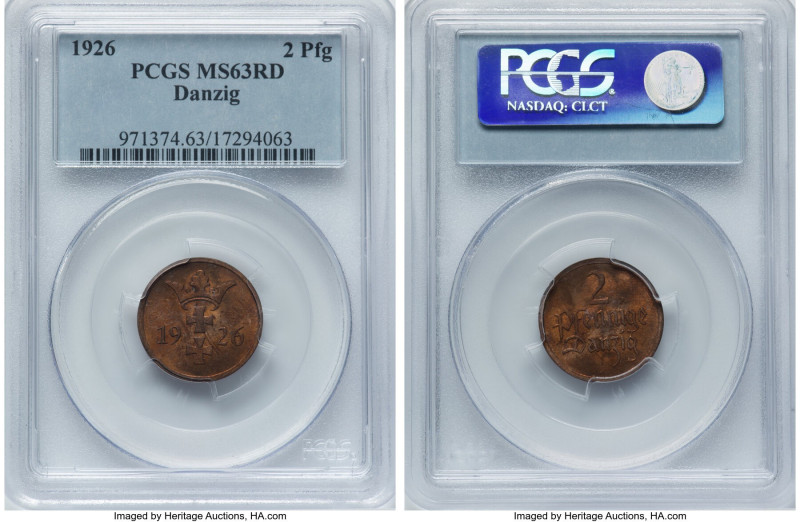 Free City 2 Pfennig 1926 MS63 Red PCGS, KM141. HID09801242017 © 2024 Heritage Au...
