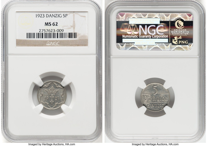 Free City 5 Pfennig 1923 MS62 NGC, Berlin mint, KM142, Parchimowicz-55a. HID0980...