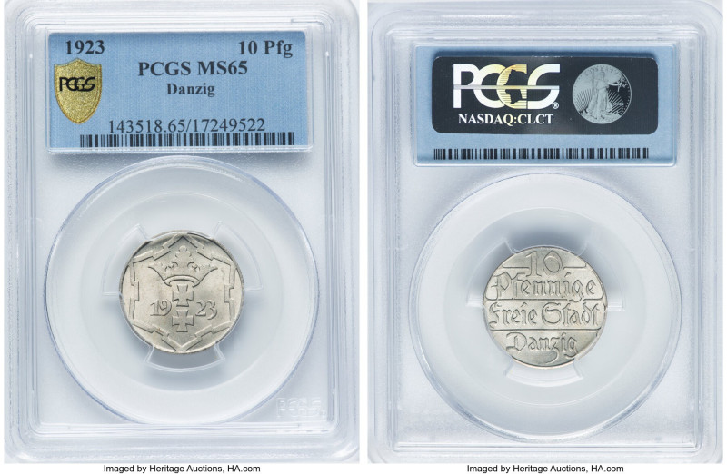 Free City 10 Pfennig 1923 MS65 PCGS, KM143. HID09801242017 © 2024 Heritage Aucti...