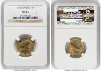 Free City 10 Pfennig 1932 MS66 NGC, Berlin mint, KM152, Parchimowicz-58. One Year type. Only two certified one point higher. Honey golden color with b...