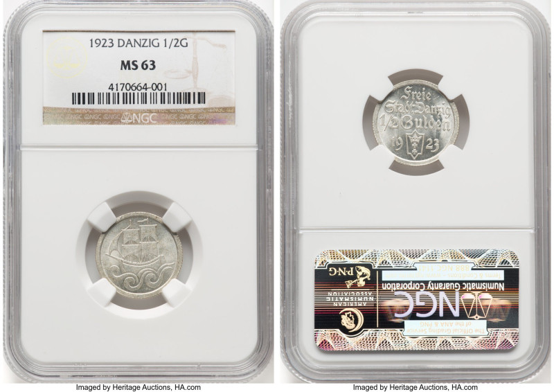 Free City 1/2 Gulden 1923 MS63 NGC, Danzig mint, KM144, Parchimowicz-59a HID0980...