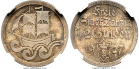 Free City 1/2 Gulden 1927 MS66 NGC, Danzig mint, KM144, Parchimowicz-59b. The more elusive date of this exquisitely designed two-year small-size silve...