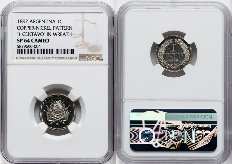 Republic copper-nickel Specimen Pattern Centavo 1892 SP64 Cameo NGC, cf. KM-P3. ...