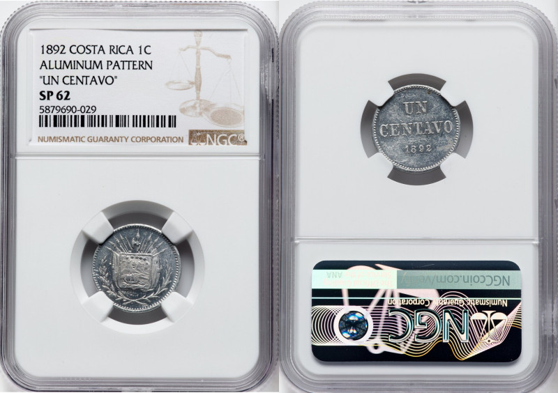 Republic aluminum Specimen Pattern Centavo 1892 SP62 NGC, cf. KM-P4. Ex St James...