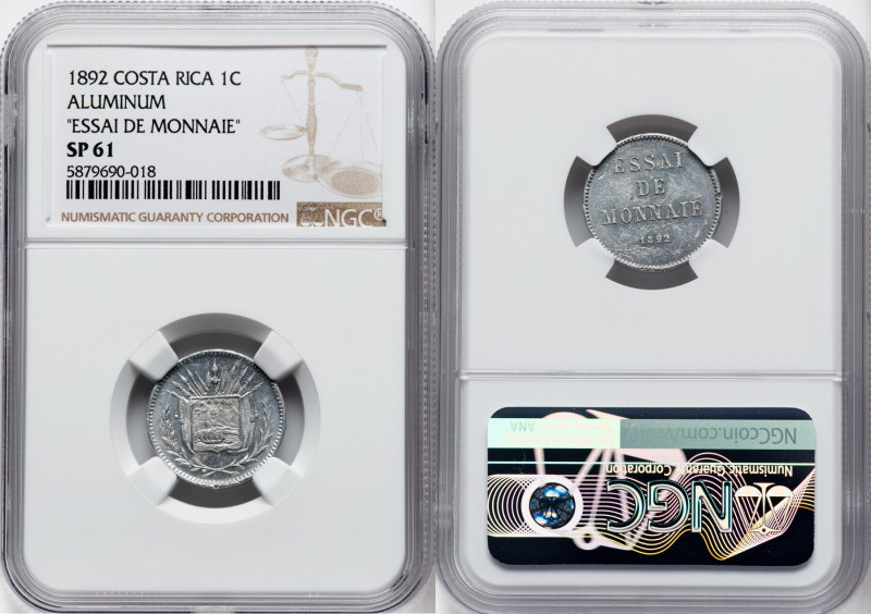 Republic aluminum Specimen Essai Centavo 1892 SP61 NGC, cf. KM-Pn5. Ex St James'...